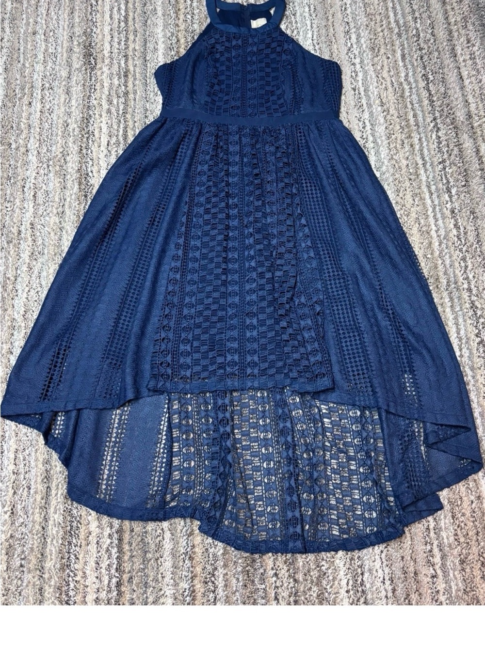 ModCloth Navy Halter Dress with Crochet Accents